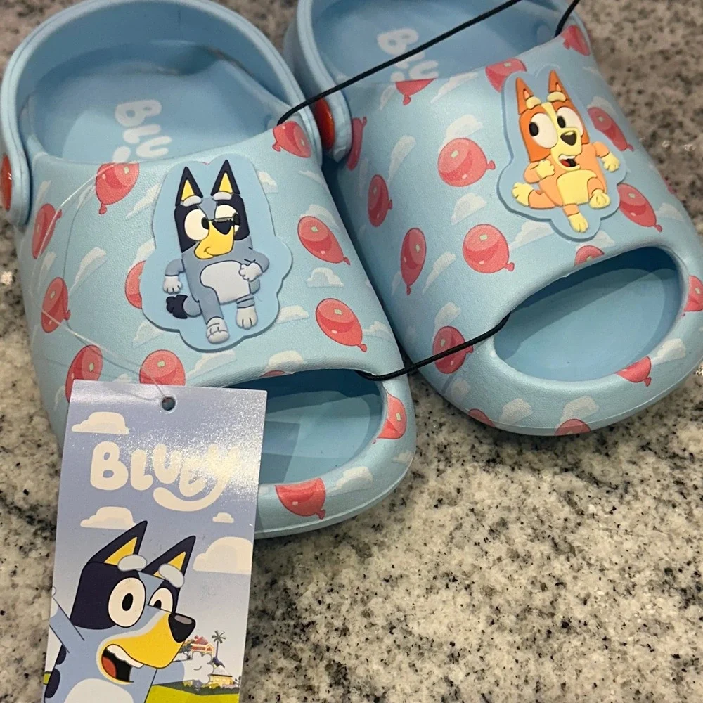 Kids Bluey Character Light Blue Balloon Print Slide Sandals Toddler Size 7-8 New